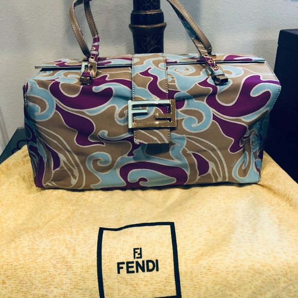 FENDI SATCHEL LARGE SWIRL FABRIC FANTASTIC PREOWNED CONDITION, BLUE DUSTBAG TOO - Picture 13 of 13